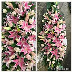 Pink Lily and Pink Rose Coffin Spray 