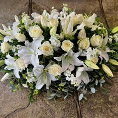 White lily and rose coffin spray